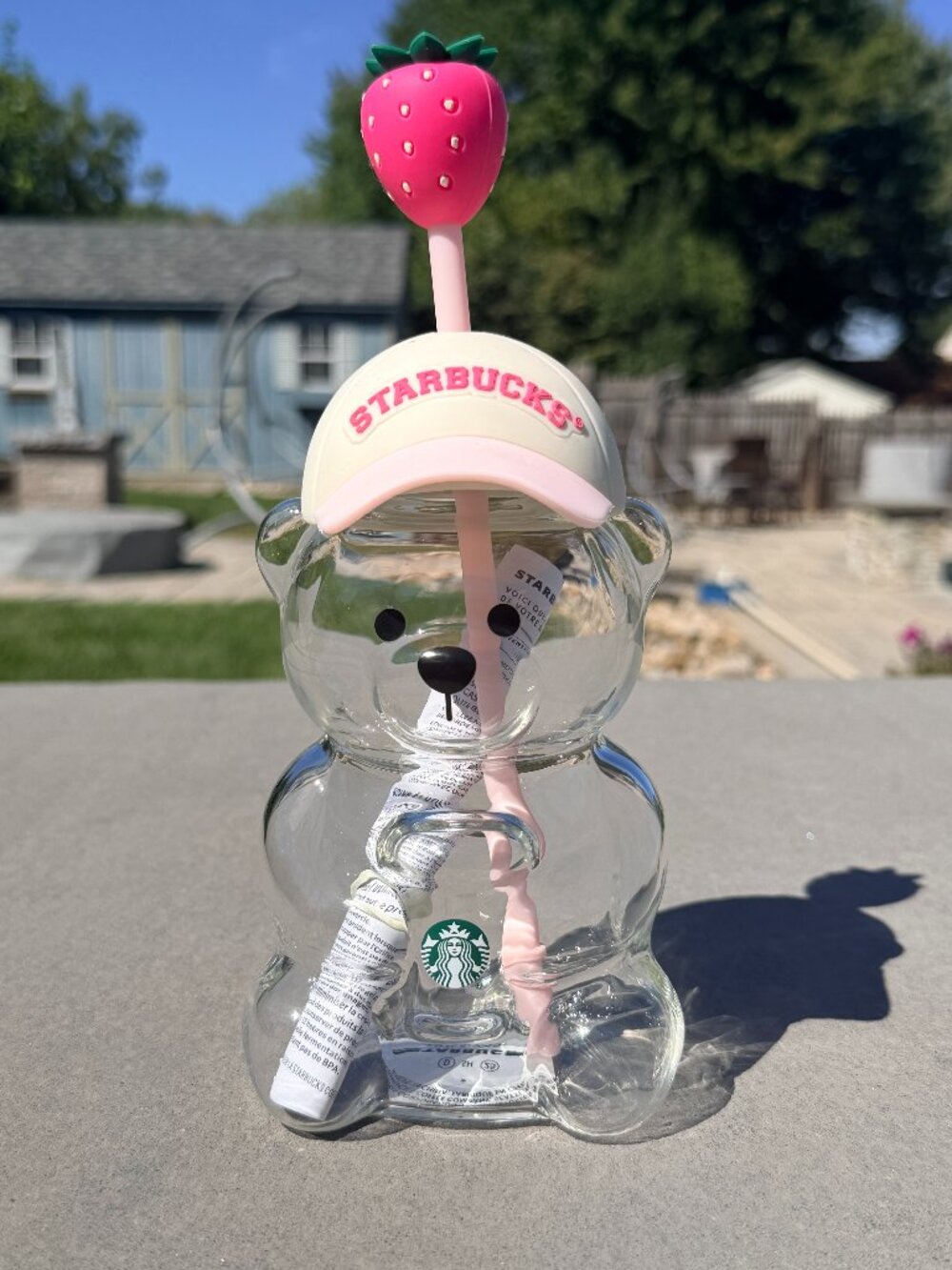 🐻🍓 2026 Starbucks Pink Bearista Glass Cup LIMITED EDITION — Strawberry Topper